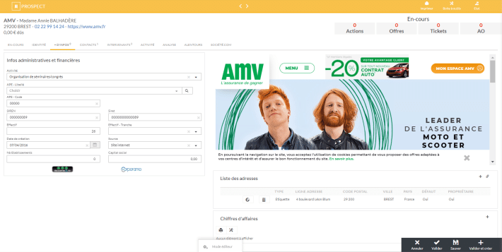 Iframe site web du prospect